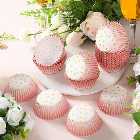 Funtery 300 Count Pink Cupcake Liners, Pink Gold Cupcake Wrappers for Baby Bridal Shower, Birthday Tea Party