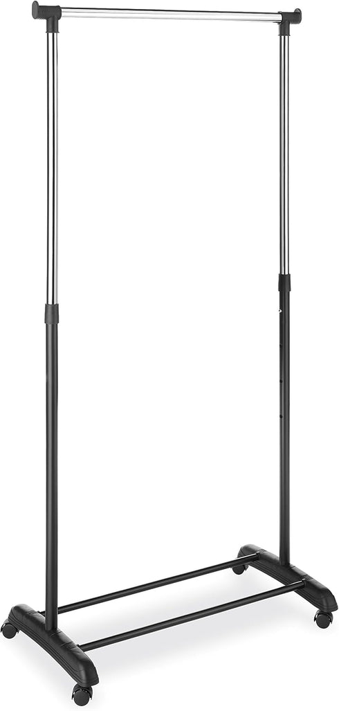 Whitmor Adjustable Rolling Garment Rack, Black and Chrome, 18.5" D x 33" W x 66" H
