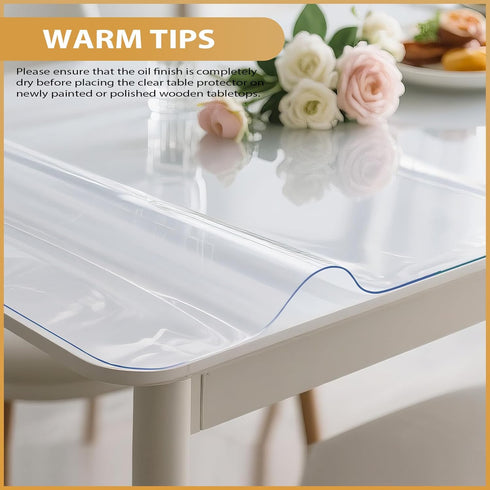 24 48 Inch, 1.4mm Clear Table Protector x Thick Waterproof PVC Plastic Table Cover, Durable Table Pad for Dining Room
