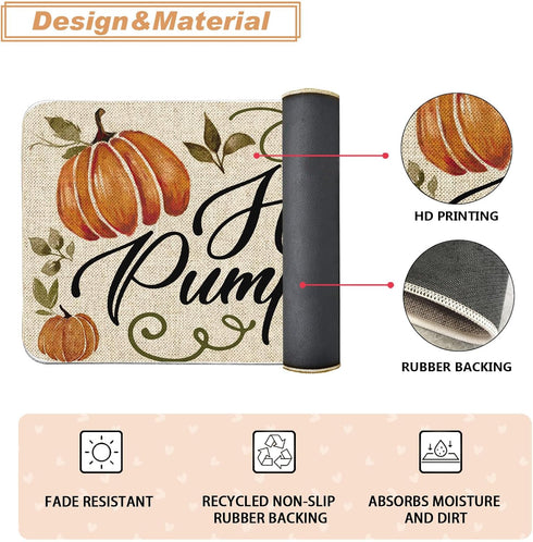 Baccessor Pumpkin Fall Kitchen Mats Set of 2, Pumpkins Floral Non Slip Absorbent Thanksgiving Fall Decor 17x29 17x47