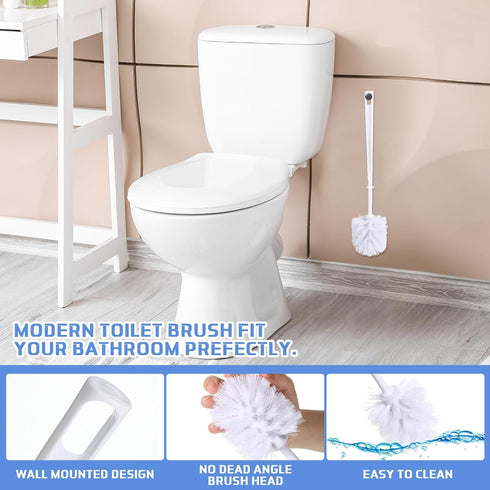 25 Mimorou Pcs White Toilet Brush, Bathroom Toilet Bowl Brush, Soft Bristle Long Handle Plastic Toilet Scrubber
