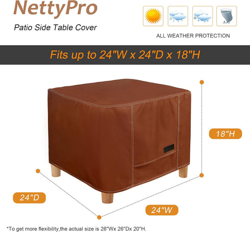 24 24 Inch NettyPro Waterproof Outdoor Furniture Side Table Cover x Patio Square Ottoman Table Cover All Weather