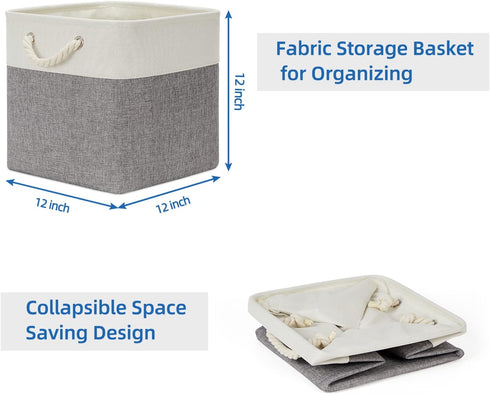 Temary 12 Inch Fabric Storage Baskets, Storage Cubes with Handle, Large Baskets for Clothes, Books, Blankets
