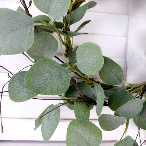 idyllic Eucalyptus Leaves Wreath, Metal Polyester Green Wreath 14 Inches for Front Door Decor