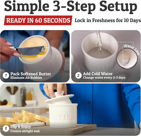 Counter, PriorityChef French Butter Crock with Lid, Keep Butter Spreadable & Fresh, Butter Keeper to Leave On French