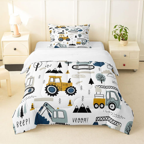 Set Set Set 2Pcs 1 Feelyou Cartoon Car Kids Comforter Construction Bedding for Boys Toddler Decor Equipment Trucks