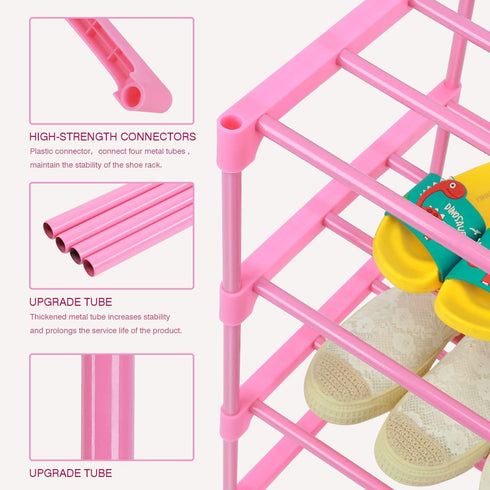 4-Tier 6-8 Closet,Pink HITHIM Free Standing Shoe Racks for Pairs Shoe Storage,Kids Shoe Racks for Small