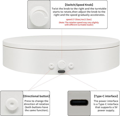 5.9" 11lb (5.9"white) Rotating Display Stand with USB Power Cable, Mute Rotating Turntable Load, Adjustable Speed