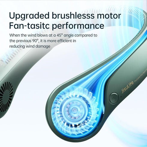 JISULIFE Portable Neck Fan, Hands-Free Bladeless Fan, 5 Speeds, 4000 mAh Battery, Dark Green