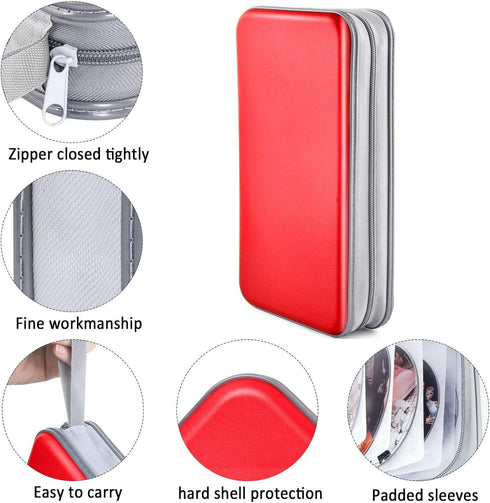 CD Case Wallet, 80 Capacity DVD VCD Media Blu-ray Holder, Storage Organizer, Red
