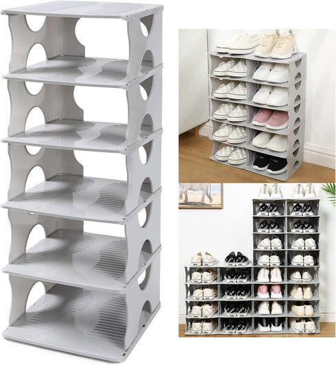 6-Tier Shoe Rack, Stackable Storage Organizer for Bedroom Entry, Adjustable Rack, Shoe