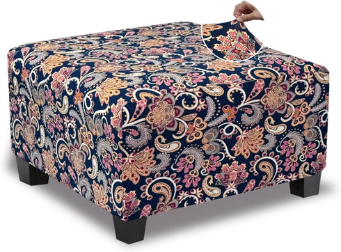 Ottoman Cover Square Slipcovers Printed,Stretch Footrest Stool Cover for Ottoman Square,Soft Foot