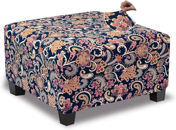 Ottoman Cover Square Slipcovers Printed,Stretch Footrest Stool Cover for Ottoman Square,Soft Foot