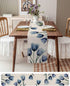 PIEPLE 72 Inch Countryside 13''x72'' Tulip Blue Table Runner Cotton Linen Holiday Dresser Scarves, Spring Floral Garden
