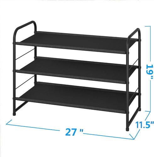 3 Simple Trending Tier Stackable Shoe Rack, Expandable Adjustable Fabric Shoe Shelf Storage Organizer, Black