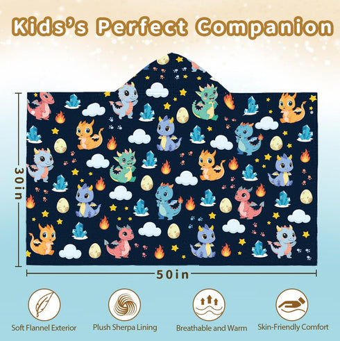 30x50 Dragon Beach Towel for Boys, Flannel Dragon Beach Towel, Dragons Hooded Bath Towel, Dragons Lover Gifts for Girls