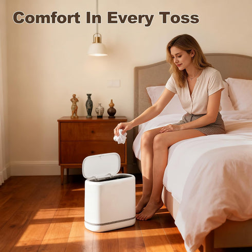 Spreezy 2.3 Gallon/8.6 5 Bathroom Trash Can with Lid, L Small Trash Can, Pneumatic Adhesion Style Garbage Can
