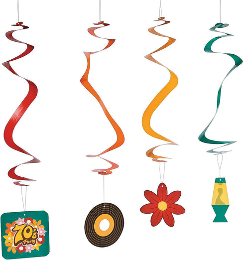 Fun Express 30" 70s Party Hanging Swirl Decorations, 12 Pieces for Fun Retro Party Decor