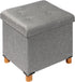 PINPLUS Storage Ottoman Cube, White Linen Footrest with Wooden Legs, Foldable Fabric