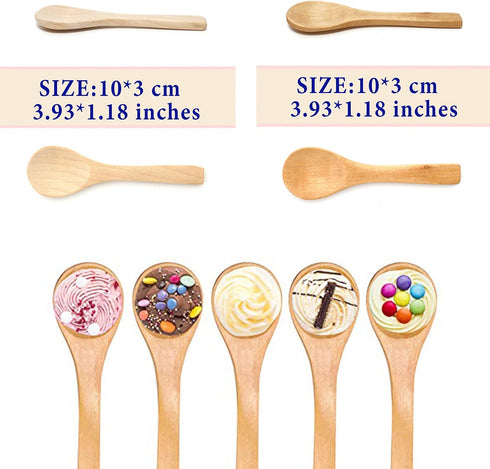 Small Mini Wooden Spoons 50 PCS for Body Scrubs, Sugar Scrubs, Spices, Ice Cream, Bath Salts, 3.93 Inch