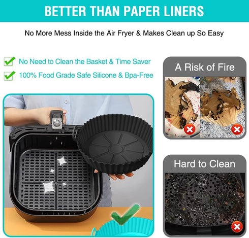 Silicone Air Fryer Liners for Ninja AF101 4QT, AF141 5QT, AF150, AF161 XL MAX 5.5QT, Most 3-5 Quart Airfryers