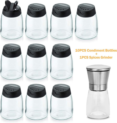 Celiseaya (10 1PCS Glass Spice Jars, Double Lids Seasoning Shakers Glass Bottles Spice Shakers Sifter Barbecue Salt