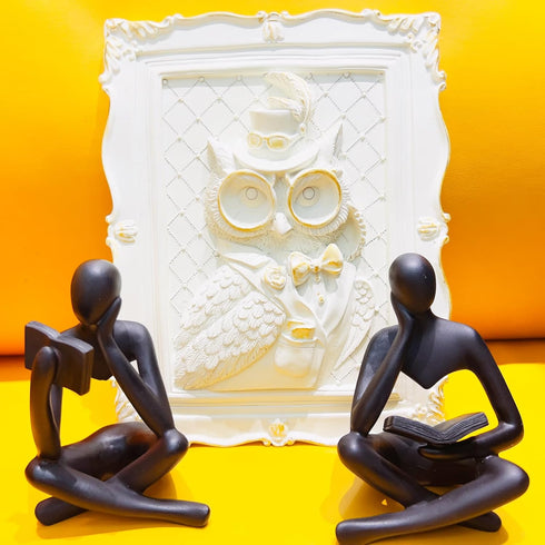 2 Set Pieces Home Decor Black Reading Thinker Statue Modern Figurines Abstract Aesthetic Sculpture Thinker Resin Statue