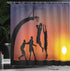 Ambesonne Teen Room Shower Curtain, Boys Playing Basketball at Sunset, 69" W x 70" L, Dark Coral Black Yellow