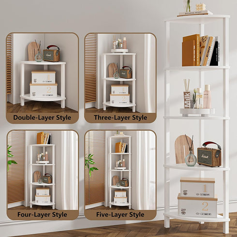 5-Tier UJSJ001W VIMBER Corner Shelf, Corner Bookshelf, Industrial Corner Ladder Shelf, Modern Display Shelf for Living