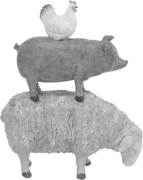 Deco 79 Polystone Farm Animals Decorative Sculpture, Stacked Home Decor Statue, 9" x 4" x 12", Gray