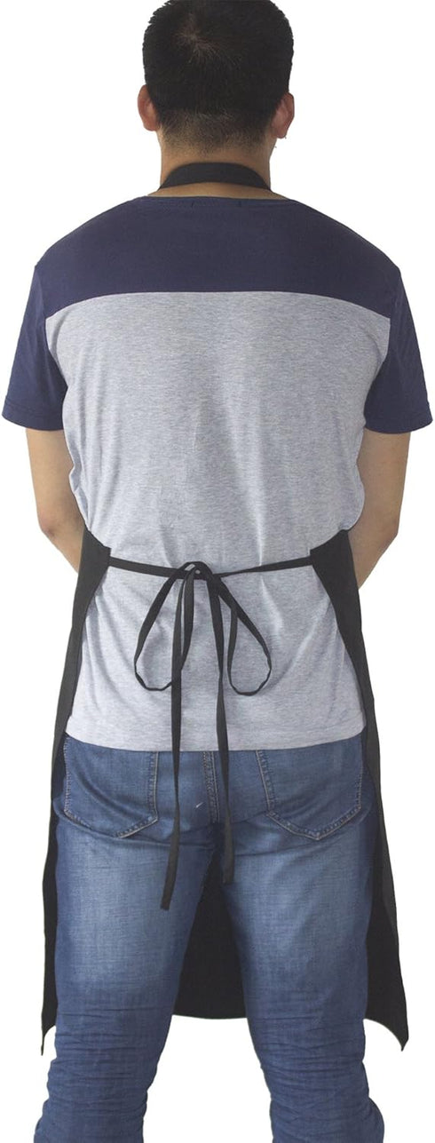 Black Professional Resist Water Adjustable Extra Long Bib Apron - 3 Pockets for Home Kitchen, Garden, Restaurant