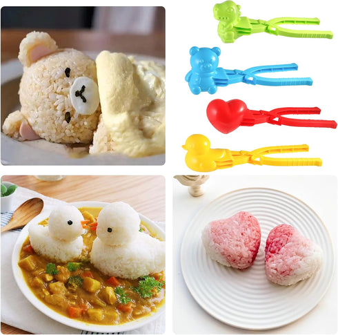 HUIKANGSHENG 4-Type Animal Shape Sushi Rice Ball Mold Onigiri Making Tool for Home Kitchen, BPA-Free