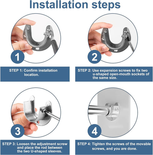 6-Pack Stainless Steel Closet Rod Brackets, U-Shaped Heavy Duty Flange Sockets for 1-1/4 Inch Rods, Rust-Proof Holders