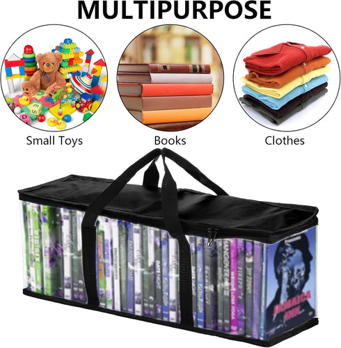 Fasmov 6 Pack DVD Storage Bags - Hold up to 240 DVDs, Water Resistant DVD Holder Case with Handles, Black