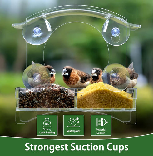 Window Bird Feeders with Strong Suction Cups, Transparent Bird House for Kids and Elderly Viewing
