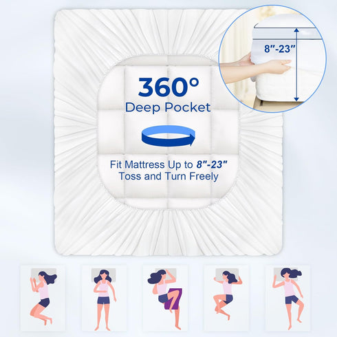 KAYFIA Queen Mattress Topper, Extra Thick Plush Pillow Top Mattress Pad Cover with 8-23 Inch Deep Pocket, White