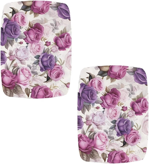2 Pack Pink Purple Rose Rectangle Stool Cover Bar Stool Covers Rectangle Stretch Vanity Stool Seat Covers Footstool