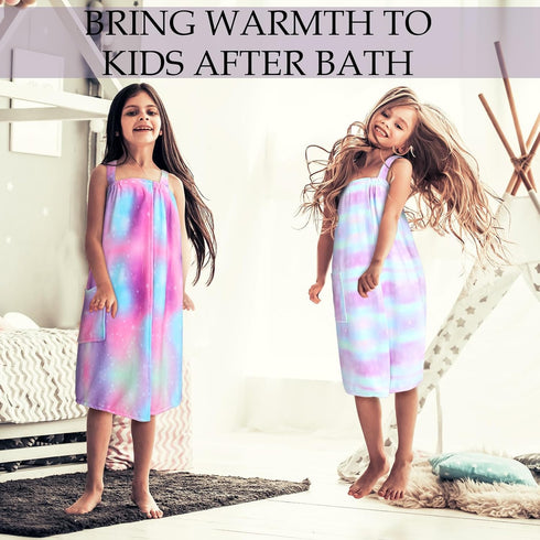 2 Sets 3.9-4.9 SmoothNovelty Girls Towel Wrap Hair Towel Wrap for Kids with Soft Bath Body Dress Cute Adjustable