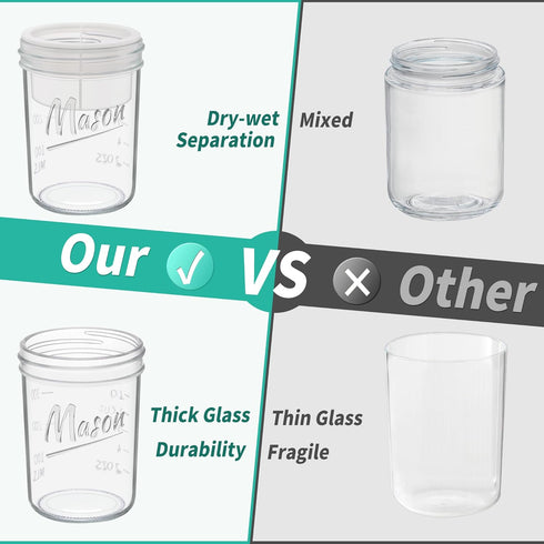 16 oz 6-Pack Xyptorix Overnight Oats Containers with Lids, Leak-Proof Wide Mouth Mason Jars & Separate Compartments