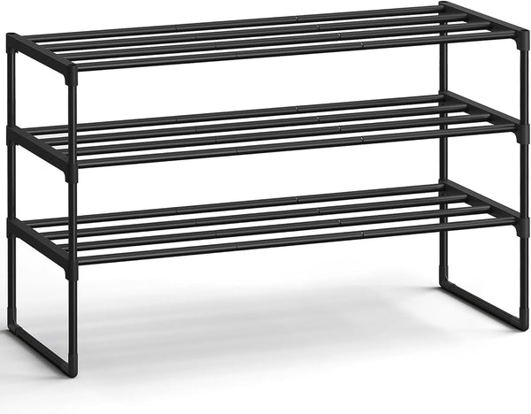 SONGMICS Shoe Rack, 3-Tier Shoe Organizer, Metal Storage Shelf, Upright or Upside