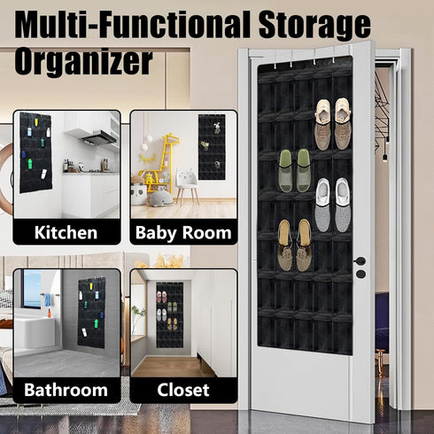 Tiny pets 35 Closet, 67.7in 26.4in Over the Door Shoe Organizer Pockets, Black Folding Hanging Shoe Rack for Door