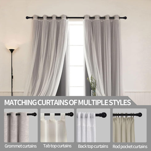 Curtain Rods for Windows 48 to 84-92 Inch, 5/8" Matte Black Stainless Steel Small Rods for Bedroom and Kitchen