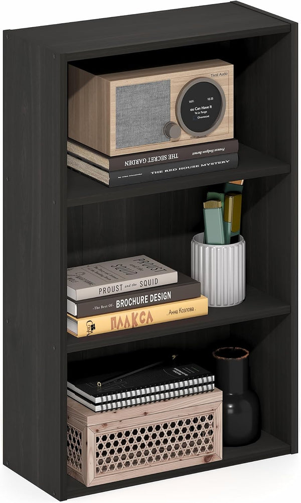 Furinno Basic Book Shelf, 3-Tier Bookshelf, Cube Storage Organizer Bookcase with Open