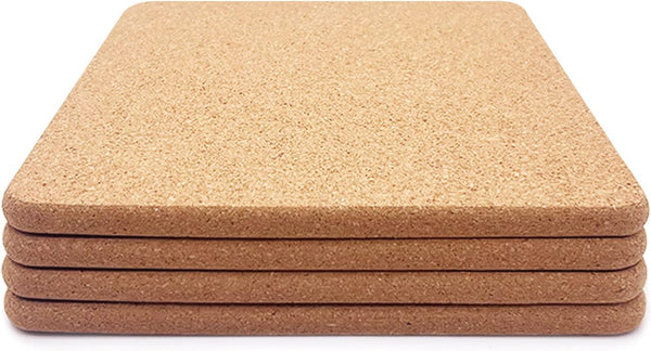 Cork Trivet, 4 Pcs High Density Thick Square Cork Hot Pads for Table & Countertop, 8 Inch Heat Resistant