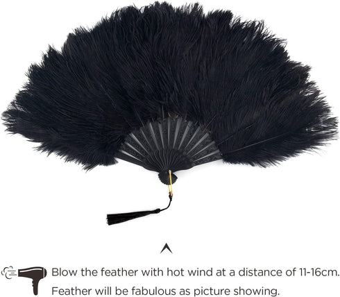 BABEYOND Vintage Style Folding Handheld Ostrich Feather Fan, 1920s Flapper Accessories in Black