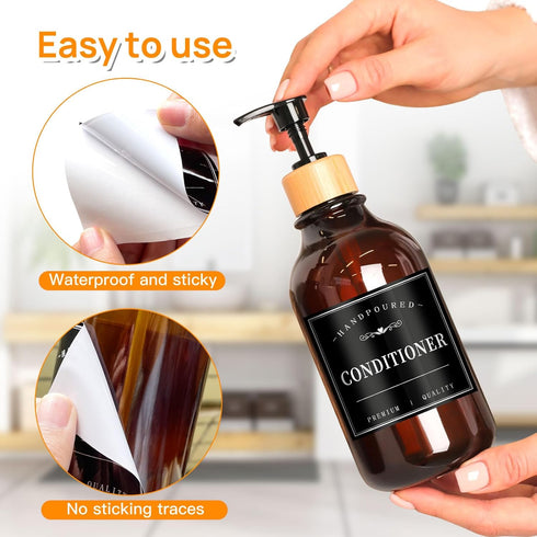 12PCS Bathroom Labels for Soap Dispenser, Waterproof Organization Labels for Shampoo and Body Wash