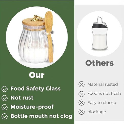 Spoon,15 oz holoith Sugar Container with Bamboo Lid and Sugar Bowl Glass Jar for Coffee Bar Accessories Coffee Canister