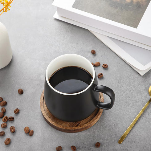 4.33in, Set 6 WLWNWFT Acacia Wood Coasters for Drinks with Lip Round Drink Coaster with Holder for Coffee Dining Table