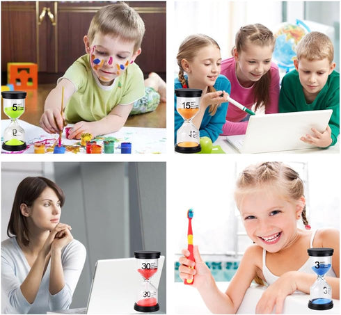 EMDMAK Colorful Sand Timer, Hourglass Sandglass Timer, 1/3/5/10/15/30 mins, Pack of 6 for Games, Classroom, Home Office