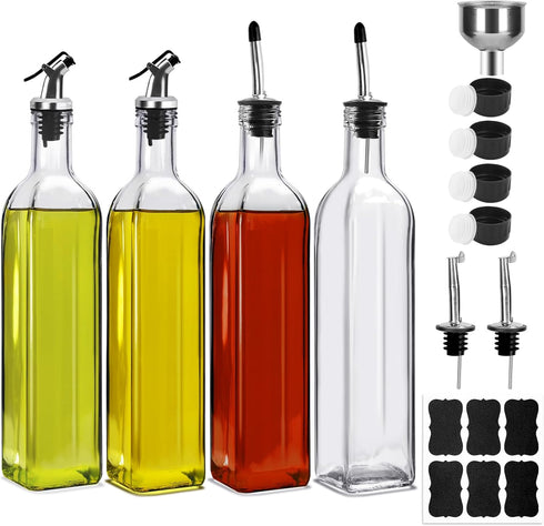 BAKHUK 4 Pack 17oz Olive Oil Dispenser Bottles, 500ml Clear Glass Vinegar